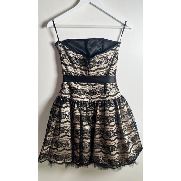 VTG 90s JESSICA MCCLINTOCK GUNNE SAX Dress Strapless Black Lace Overlay Mini Sm - Picture 3 of 12
